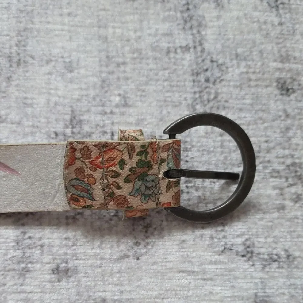 Vintage 90s Landes Floral Patterned Belt Womens L Boho Cottagecore Cream Blue